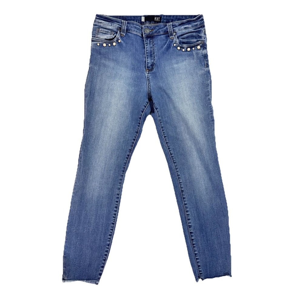KUT from the Cloth Connie Fab Ab Ankle Skinny Jean Women 12 High Rise Fray Pearl